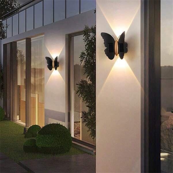 1 Stück solar betriebene Schmetterling Wandleuchte, minimalistischer moderner Treppenhaus Lampe, Korridor Wandleuchte, Garten Terrasse Balkon Licht, Outdoor Gartenbeleuchtung für Zufahrtswege, Hof, Terrasse