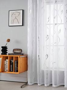 1pc White Translucent Window Sheer With Gold Foil Decoration For Living Room And Bedroom - White - View 6