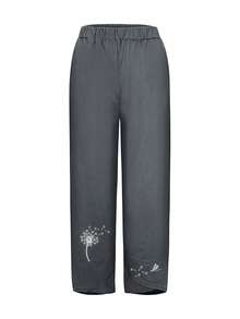 Plus Women's Print Elastic Waist Cropped Harem Pants With Pocket