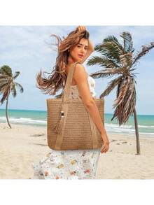 女士大容量草编度假沙滩包、编织流苏单肩手提钱包、休闲时尚旅行包、波西米亚风便携折叠收纳手提包、度假必备品、完美搭配女士沙滩配饰、女士最热沙滩包、沙滩必需品、沙滩必备品、沙滩用品及夏季必备品、最新款度假包 - 白色 - 查看 10