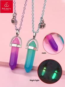 2 pièces Ensemble de colliers luminescents en résine cristalline synthétique pour enfants, convient pour les meilleurs amis, port quotidien et cadeau
