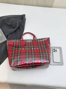时尚手提包，女士大容量手提包，休闲百搭高品质日常通勤包，女孩时尚购物包 - 紅色 - 查看 6