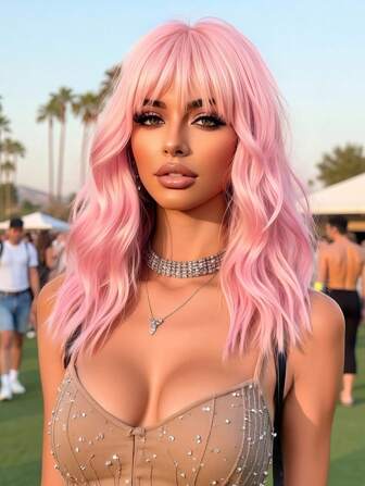 Halloween Wigs 10 INCH Linen Brown Short Wavy Hair Synthetic Heat-Resistant Wig Women's Wigs With Bangs Are Ideal For Everyday And Party Cosplay Use