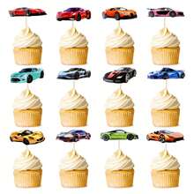 Racing Car Cupcake Toppers Decorations For Sports Racing Theme Birthday Party Cakes, Sports Car Racing Cupcake Toppers Decorations - Multicolor - View 2