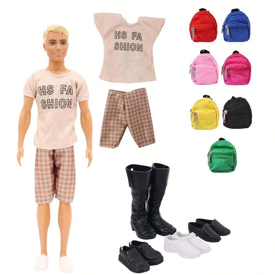 30 厘米/11.5 英寸娃娃服装衣柜，男士休闲简约时尚服装套装，包括 1 件衬衫、1 双鞋、1 个背包（不含娃娃）