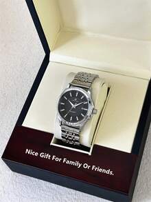 Pablo Raez 1pc Men's Exquisite Wristwatch, High-Quality AAA Grade Popular Brand, Brand New Luxury IPS Silver-Plated Dial, Stainless Steel Case, 50m Water Resistant, Minimalist Calendar, Men's Solid Steel Metal Casual Fashion Quartz Watch, Luminous Hands, Roman Numerals And Bar Markers, Black Premium Business Wristwatch, Suitable For Daily Wear, Birthday Gift For Father Or Male Friends. - one-size - View 3