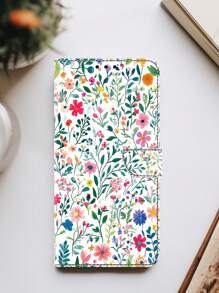 GLANDOTU For Galaxy Colourful Flower 3D Colourful Creative Bi-Fold PU Leather Flip Case With Card Slot Anti-Theft Brush Holder Wallet With Lanyard