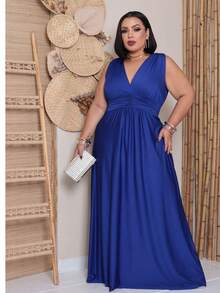 Long Plus Size Dress Lined Party Wedding Bridesmaid Guest Events Cheap - 寶藍色 - 查看 6