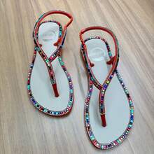 Women's Luxury Rhinestone Flat Sandal Art Griffe Paris Christmas New Year's Eve - 橙色/象牙色 - 查看 2