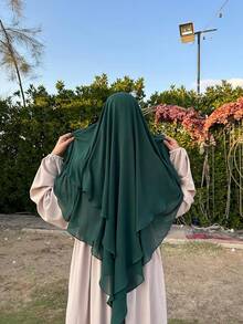 1 Khăn trùm đầu Chiffon Khimar 3 lớp dành cho nữ, kiểu dáng ngọt ngào, nhẹ nhàng, thanh lịch, thích hợp cho các hoạt động ngoài trời hàng ngày, cầu nguyện, tụ họp, mặc trong mọi mùa - Khăn trùm đầu bằng vải chiffon ba lớp - Xem 13