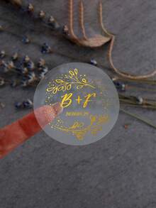 30-240Pcs Personalized Wedding Favor Stickers, Custom Wedding Transparent Gold Foil Sticker, Customized Party Favor Stickers, Customizable Bridal Shower Labels, Treat Bag Stickers, Wedding Party Self-Adhesive Stickers, Party Bag Labels - Style a - View 5