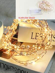 1pc 2m/5m 20/50 LED Pearl Copper Wire Fairy String Lights, DIY Lights, Suitable For Birthday Party Decor, Home Decor, Photo Wall Decor, Wedding Decor, Mother's Day Decor, Valentine's Day Decor
