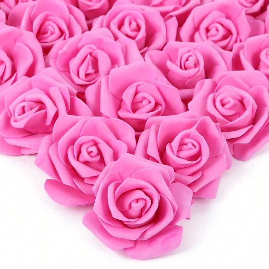 50 PIEZAS Rosas azules reales artificiales, flores de espuma de plástico para centros de mesa de boda DIY, decoración del hogar, decoraciones versátiles para fiestas y manualidades de temporada - Rosa Fucsia - Ver 1