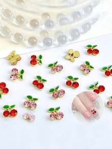 20颗樱桃水钻合金美甲饰品，网络红人爆款立体可爱清新简约水钻水果美甲饰品 - 紅白色 - 查看 4