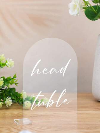 1pc/5pcs Clear Semicircle Numeral Place Card Holder For Party, Wedding Table Name Card Display Stand, DIY Blank