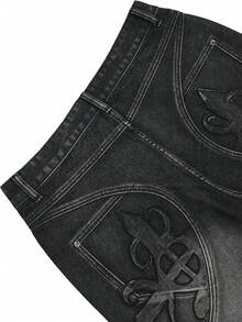 Men GlobeSwift Vintage Washed Embroidered Loose Straight Leg Jeans, Grunge - Black - View 6