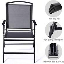 折叠式露台草坪椅 4 件套 带靠背便携式户外/室内座椅 带扶手 (黑色)