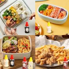 4pcs Refillable Mini Condiment Squeeze Bottles - Leak-Proof Reusable Plastic Containers For Ketchup, Mayonnaise, Mustard And Salad Dressing, 0.75 Oz - Perfect For Lunch Boxes And Picnics, Ketchup & Mustard Jars,School Supplies