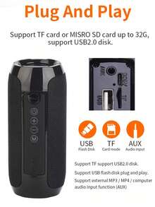 T&G Wireless Outdoor Waterproof Portable Subwoofer Loudspeaker Music Speaker Box TG117 For Cycling, Shock-Proof, Outdoor Loudspeaker, Waterproof, Support TF Card, FM Radio, Multi-Functional - Black - View 8