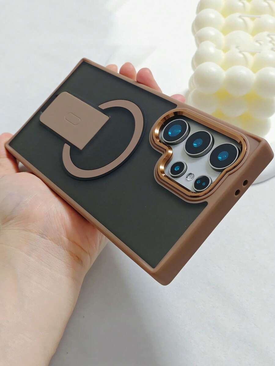 奢华磁吸无线充电保护壳，带支架，哑光表面，兼容三星S23/S24/S25 Ultra Plus，17英寸，防震软边框，金属摄像头保护盖 - 沙漠金 - 查看 1