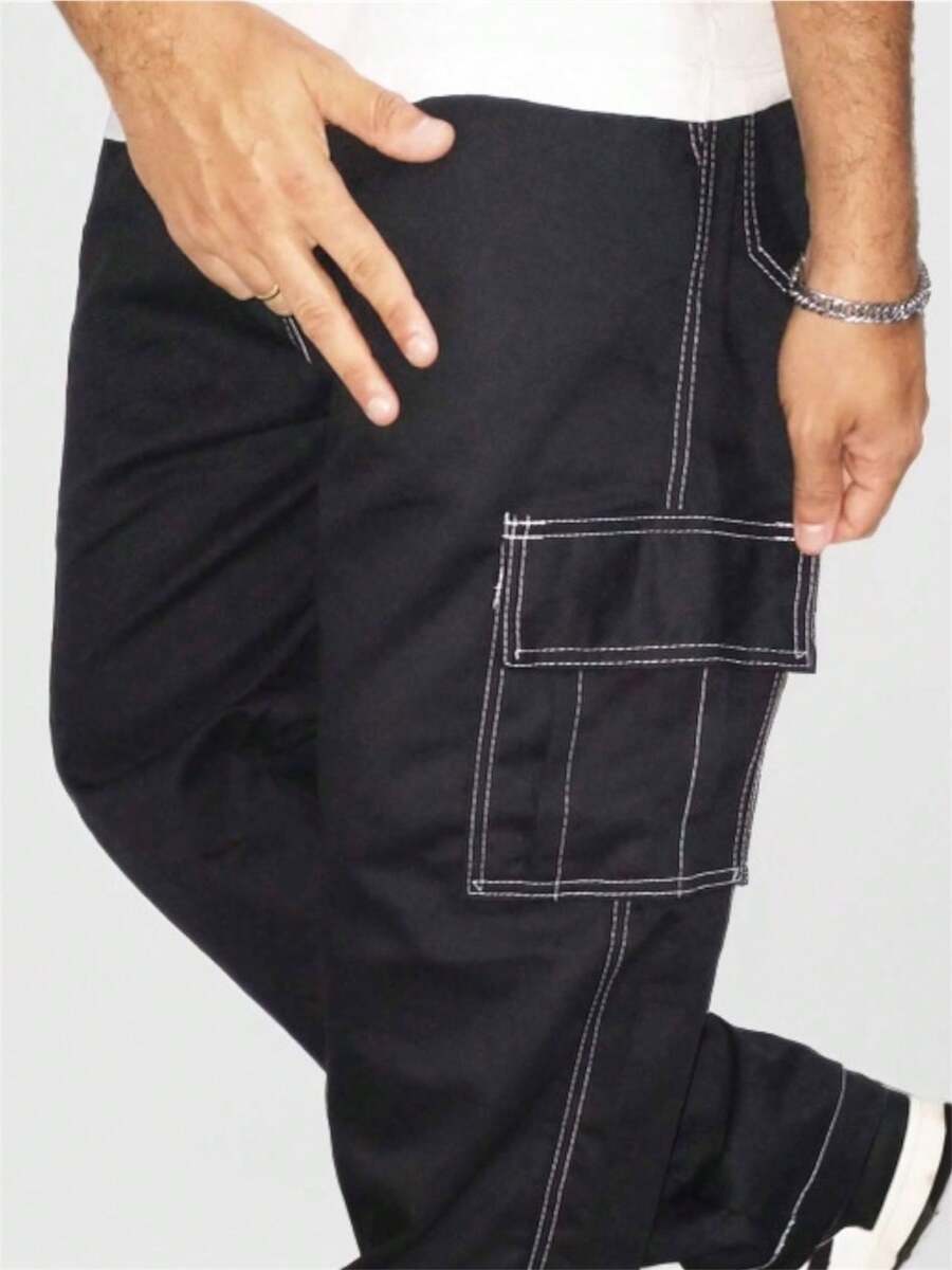 MEN'S SKATEBOARD, CASUAL, 5 POCKETS, DRAWSTRING CLOSURE, CARGO JOGGER PANTS, UNISEX FASHION - Blanco y Negro - Ver 1