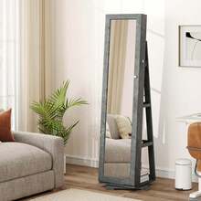 Lifezeal 360degree Rotatable Jewelry Cabinet 2-In-1 Lockable Mirrored Organizer - Dark Grey - View 8