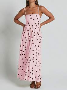 Womens Summer Spaghetti Straps Long Dress Backless Sleeveless Casual Flowy Cut-Out Party Beach Dress Sundress - Hồng - Xem 2