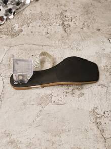 Sandalias nuevas para el verano 2025 con tacón grueso y decoración de rhinestones, zapatos de tacón alto con slip-on de moda para mujeres