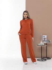 Casual Sweatshirt Set Of Blouse And Pants C3111 - 亮橙色 - 查看 1