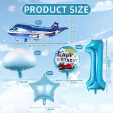 Blue Airplane Number 1-9 Themed Balloons For Movie, Flight, Birthday Party, Festival Decoration