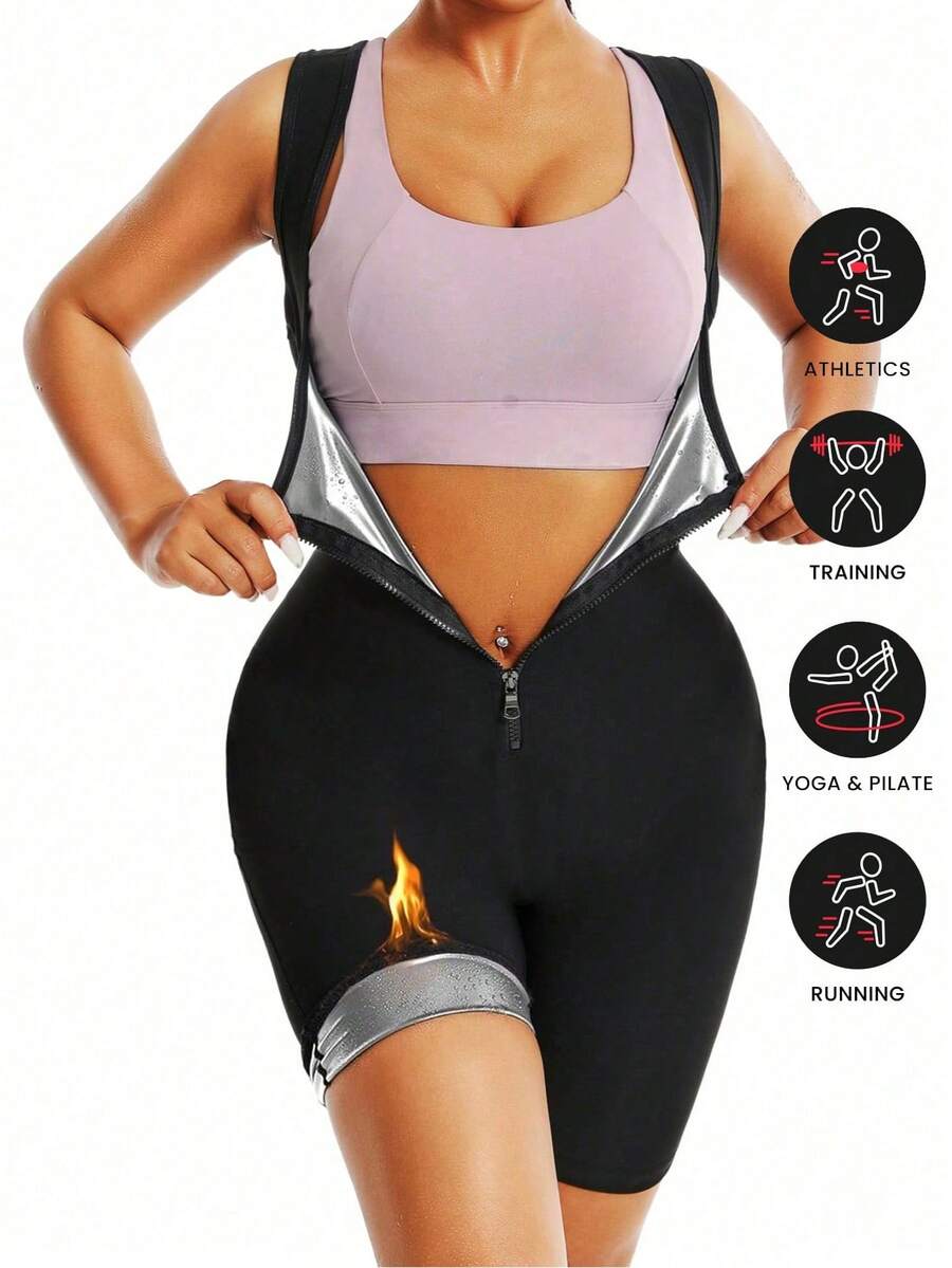 1pc Women's Sauna Suit, Waist Training Body Shaper, 3-In-1 Women's Sauna Suit Tummy Control Body Shaper Sports Fall - Silver - View 1