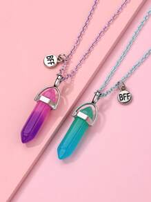2 pièces Ensemble de colliers luminescents en résine cristalline synthétique pour enfants, convient pour les meilleurs amis, port quotidien et cadeau