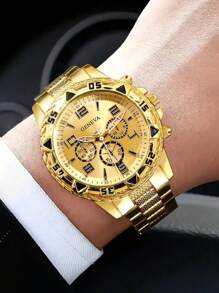 4-Piece Luxury Men's Watch Set, Cool And Handsome Style, Round Alloy Case, High-End Texture, Suitable For Business And Casual Wear