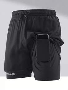 1pc Men 2-In-1 Athletic Shorts With Inner Lining, Elastic Waist Sports Pants For Fitness, Running, Casual Spring & Summer