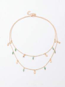 1pc Boho Style Double Layer Star Pendant Necklace, Elegant Gift For Women