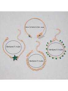 4 Pcs/Set Minimalist Alloy Rhinestone Flower Tassel Chain Sunflower Bangle Bracelet Jewelry Set, Great Gift For Date - Black - View 9