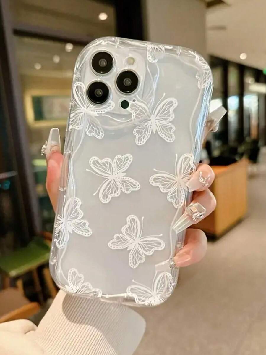 蝴蝶与奶油印花波浪涂层保护手机壳，防摔，兼容、Galaxy、Redmi等机型，国际版，非国内版 - 彩色 - 查看 1