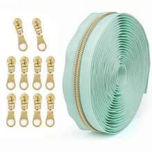 1 Set = 4.5m Zipper + 10pcs Zipper Pulls, Nylon 5 Zipper With Contrast Light Golden Teeth, Nylon Coil, For Garment & Bag - Colorblock Zipper - View 31
