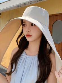 1pc Women's Multi-Color Curved Design Large Brim Round Buckle Fashionable Casual Street Beach Anti-Sun And Anti-UV Shawl Sunshade Hat Suitable For Daily Travel, Sports And Vacation Use - Multicolor - View 4