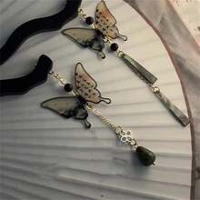 1 件装新款中式蝴蝶流苏设计金属发夹，带毛笔书法图案，适合女性日常穿着和汉服服装优雅发髻发髻制作发髻发夹 - 黑色 - 查看 8