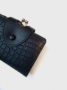 محفظة صغيرة مزينة بنمط الحجر من الجلد المصنع للنساء، حافظة بطاقات الإئتمان وبطاقة الهوية مع إغلاق بالطبعة