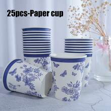 12/24/68件套，一次性餐具，蓝白餐具，蝴蝶主题一次性纸盘，7英寸纸盘，9英寸纸盘，薄纸，纸杯，纸盘，食物托盘，派对托盘 - 彩色 - 查看 14