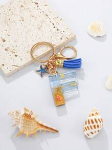 1pc A-Z English Letter Keychain, Resin Drop Glue Oceanic Elements Letter Pendant Keychain For Girls, Summer Starfish, Seashell Decor Random Color Children Bag Accessories