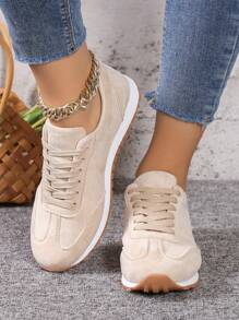 Beige Suede Casual Sneakers For Women