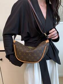 复古休闲男女通用单肩包/斜挎包，时尚字母与新月设计，适合日常通勤、商务旅行 - 彩色 - 查看 7