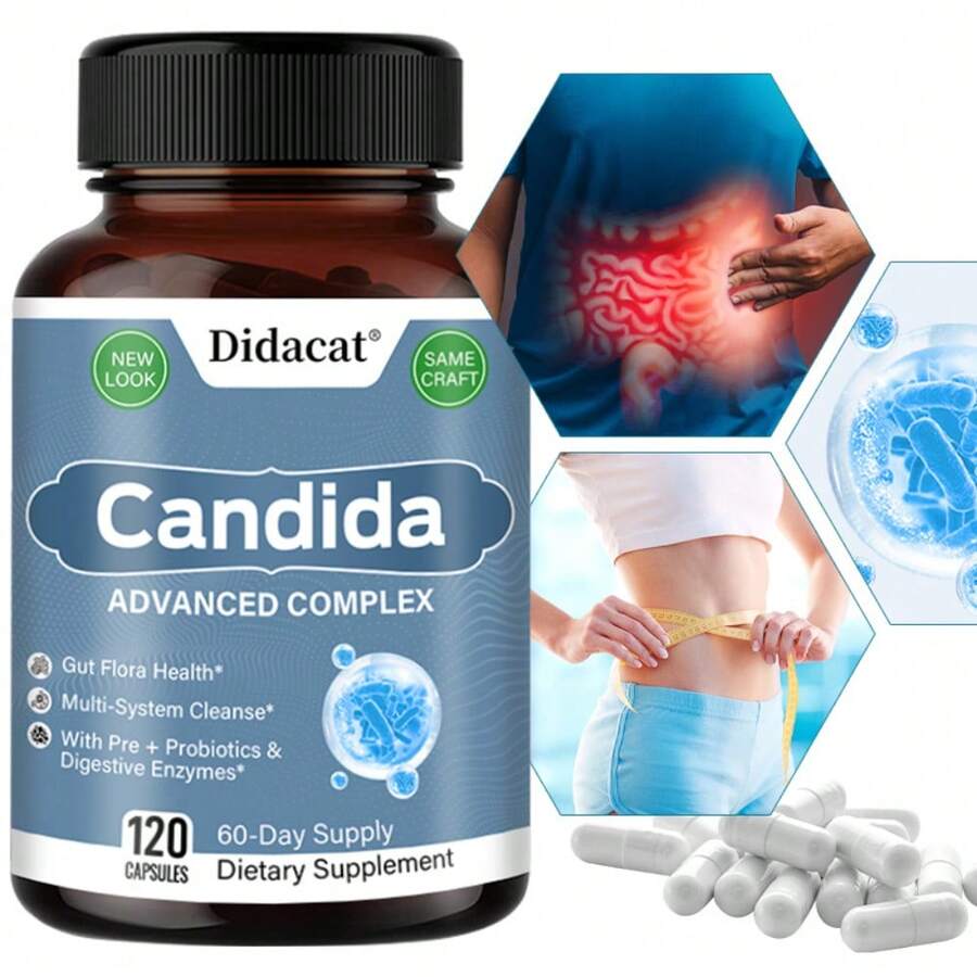 Candida Complex 120 Capsules - Probiotics, Prebiotics & Digestive Enzymes - Gut Flora Balance - 1 Bottle - View 1
