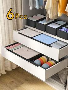 6 件可折叠简易布艺收纳盒，衣柜收纳盒，家用收纳盒，可自由组合，适用于存放内衣、胸罩、袜子、床上用品、毛巾、衣服、裤子、围巾等物品，适用于家庭、旅行、办公室、宿舍、节日礼物、儿童礼物 - 黑色 - 查看 13