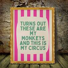 1 件，无框架，原来这些是我的猴子明亮的粉红色和奶油色条纹与青色，有趣的帆布画墙面装饰，家庭卧室厨房客厅浴室，酒店咖啡厅办公室房间装饰艺术品帆布墙艺术海报 - 彩色 - 查看 4