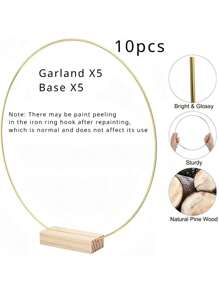 10 piezas/2 piezas - Guirnalda metálica dorada con base de madera - Decoración circular DIY elegante para bodas, fiestas y cumpleaños - Diseño artesanal con rosas artificiales y hojas verdes, sin necesidad de electricidad, decoraciones de cumpleaños | Centros de mesa decorativos | Diseños hechos a mano, decoraciones de boda