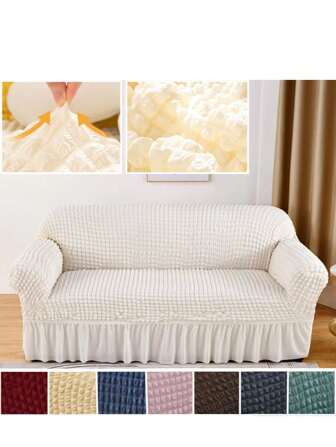 Four Seasons Universal Seersucker Skirt Sofa Cover, All-Inclusive Modern Simple Sofa Cushion, Soft Elastic Sofa Cover, Non-Slip Sofa Cover, Suitable For Bedroom Office Living Room Home Decoration 1/2/3/4 Seaters (Warm Tips: Please Measure The Sofa Size Before Purchasing The Sofa Cover To Avoid Incompatibility Due To Non-Standard Sofa Size) Room Decoration Sofa Cover Living Room Decoration